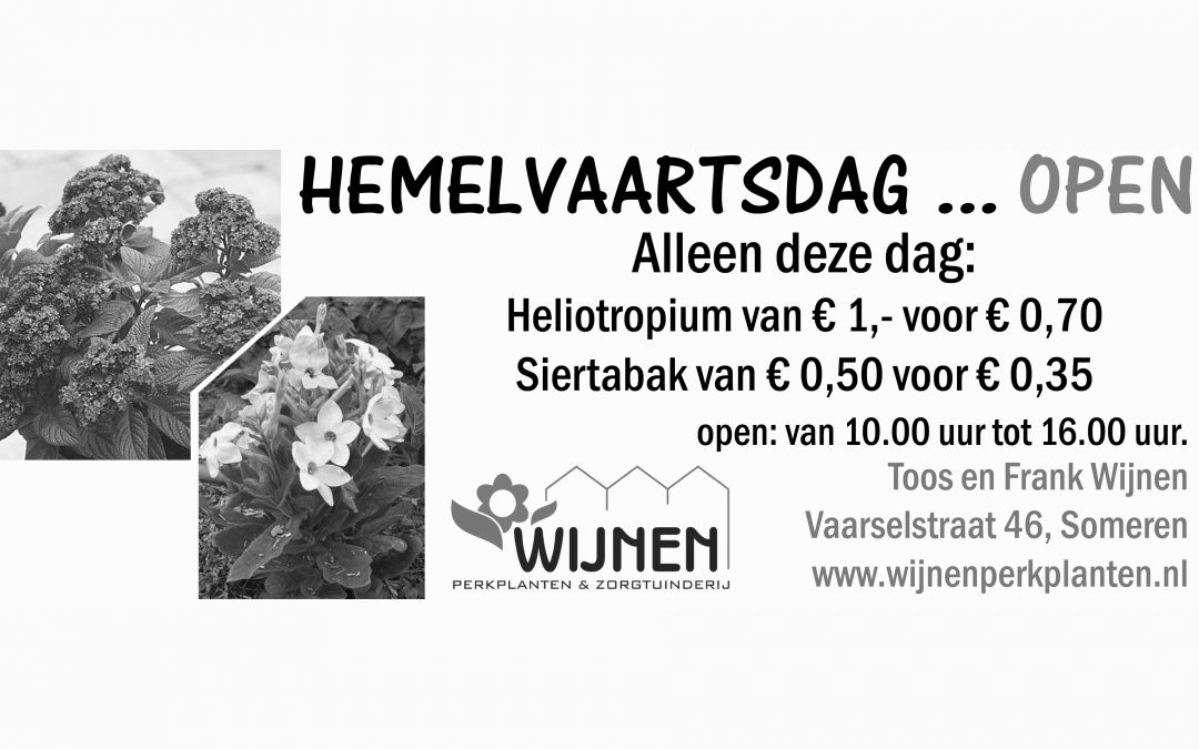 Hemelvaartsdag geopend